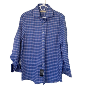 NWT Michael Kors Blue Brown Checkered Striped Long Sleeve Men’s Shirt Sz 15.5